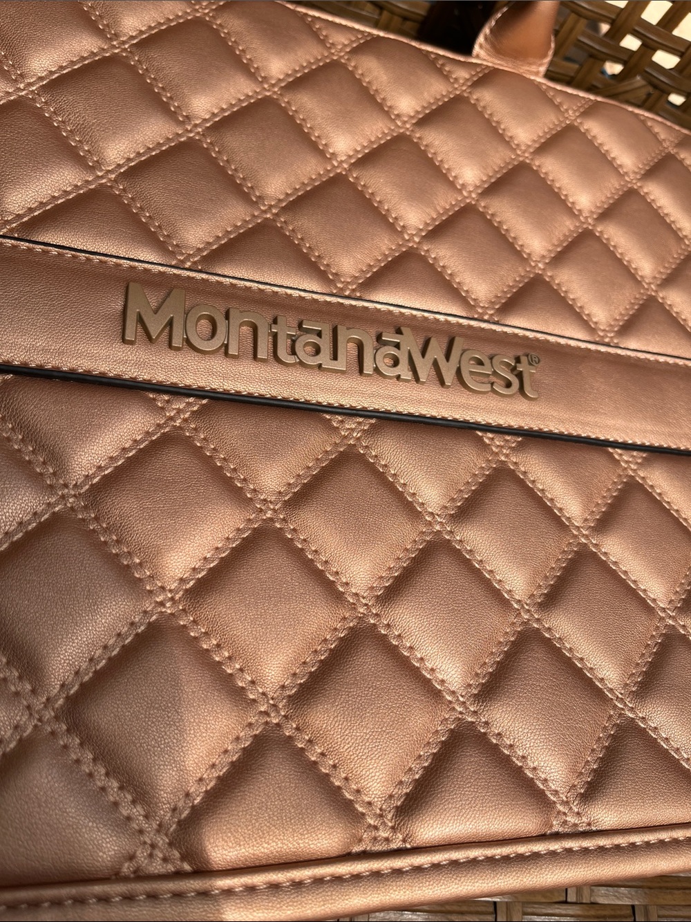 LIKE NEW Montana West Metallic Quilted Bronze Satchel Laptop Bag - Picture 6 of 9